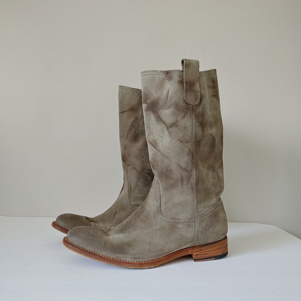 n.d.c. Leather Western Boots Softy Handcrafted Distressed Green Tan Size 8 / 8.5